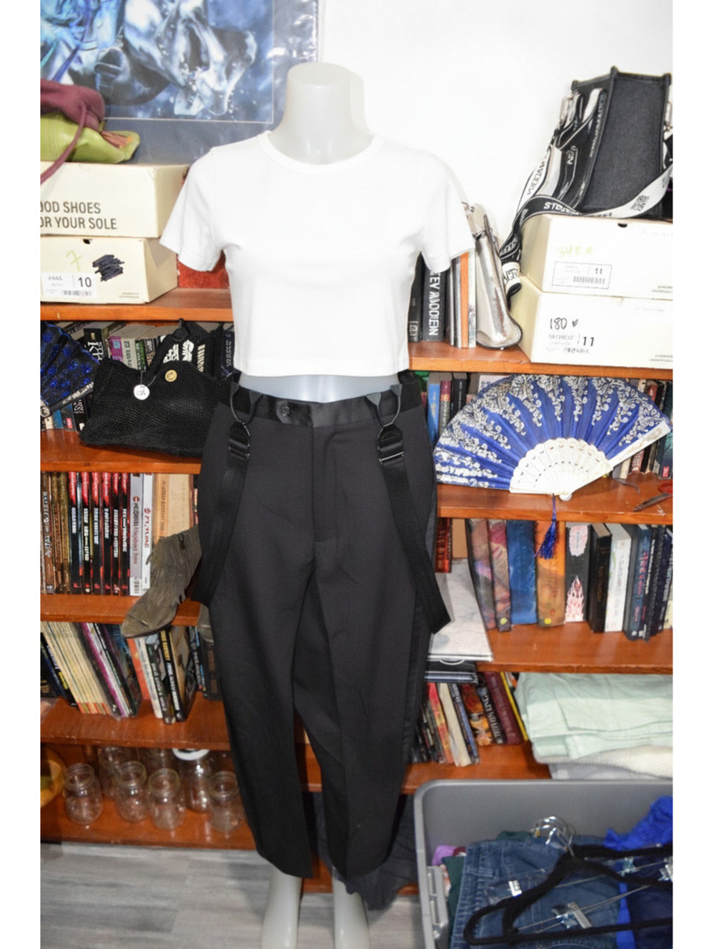 Wilke Rodriguez Modern Black Wool Trousers with Silk Suspenders 50R (29 Female)